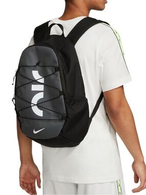 Nike Air Max Backpack 21L Large Book Bag bungee cord front zip black gray NWT